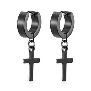 Black Cross Hoop Earrings for Men